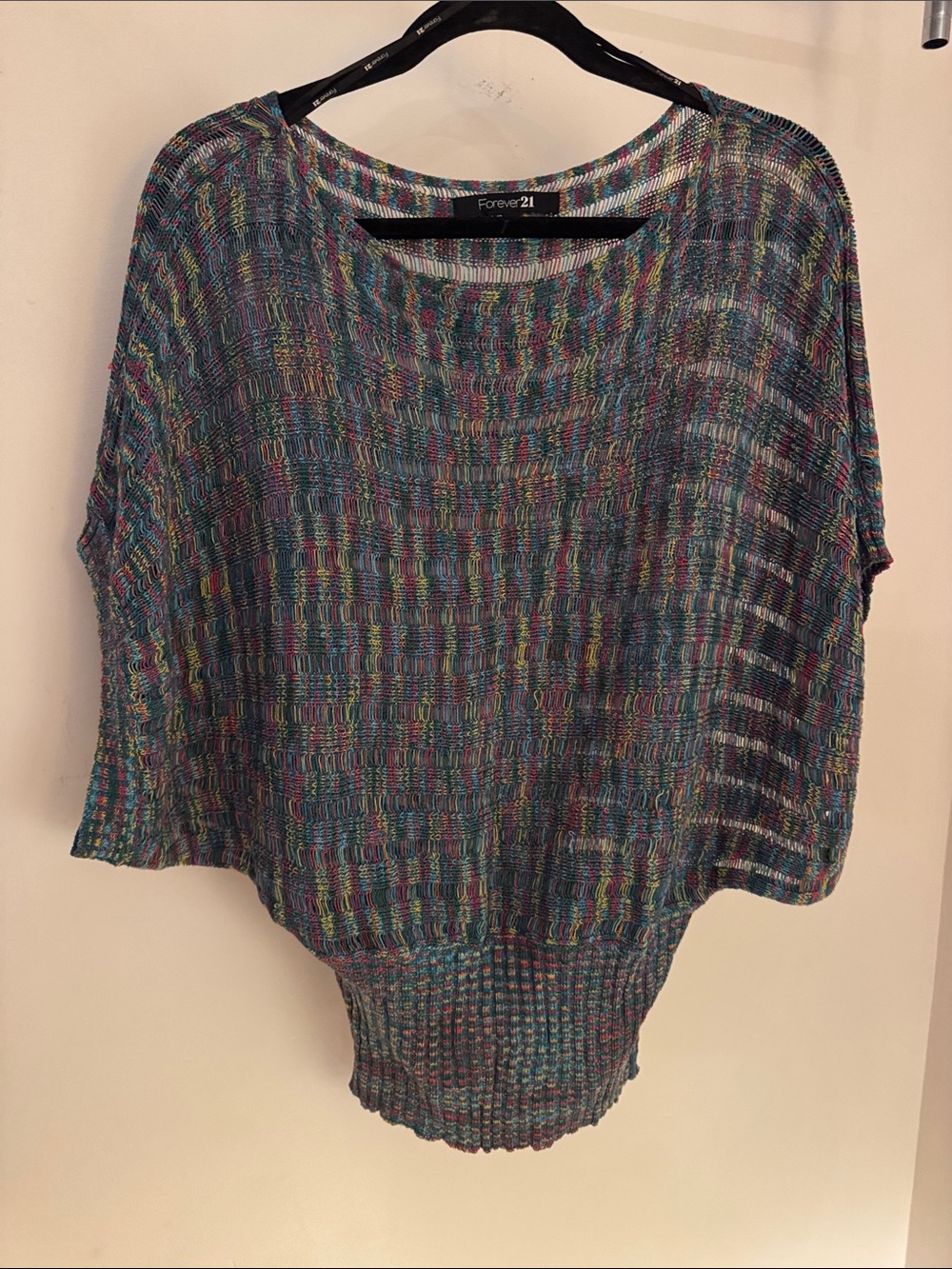 Forever 21 Multicolor Open-Weave Scoop Neck Top